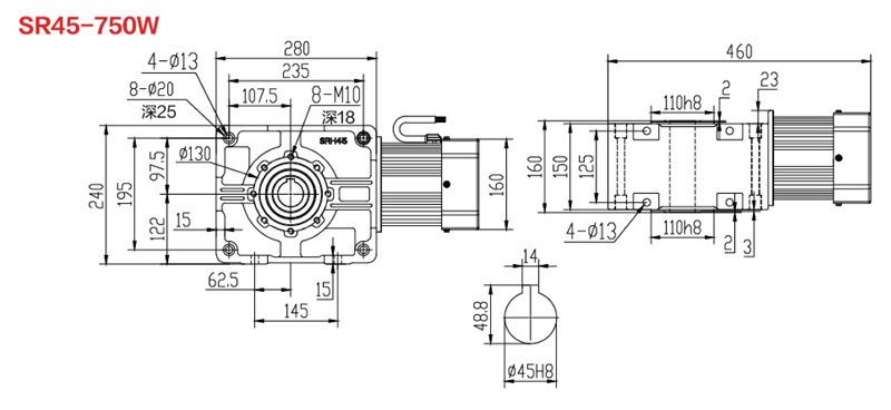 SR45-750W直角永磁减速电机图纸